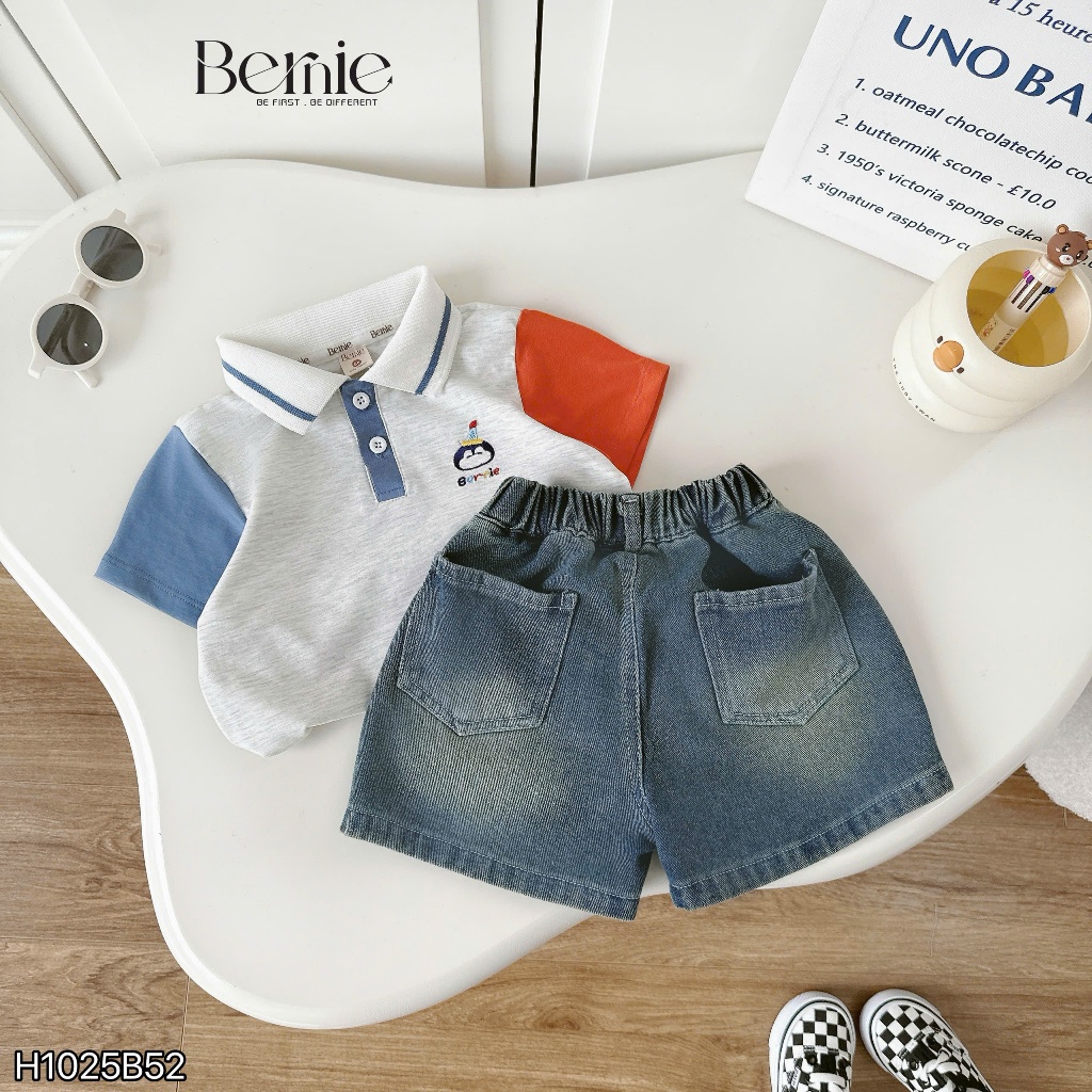 Bộ polo cổ đức phối quần bò cá tính bé trai, bộ polo happy brithday bé trai cá tính size cho bé 10 đến 27kg