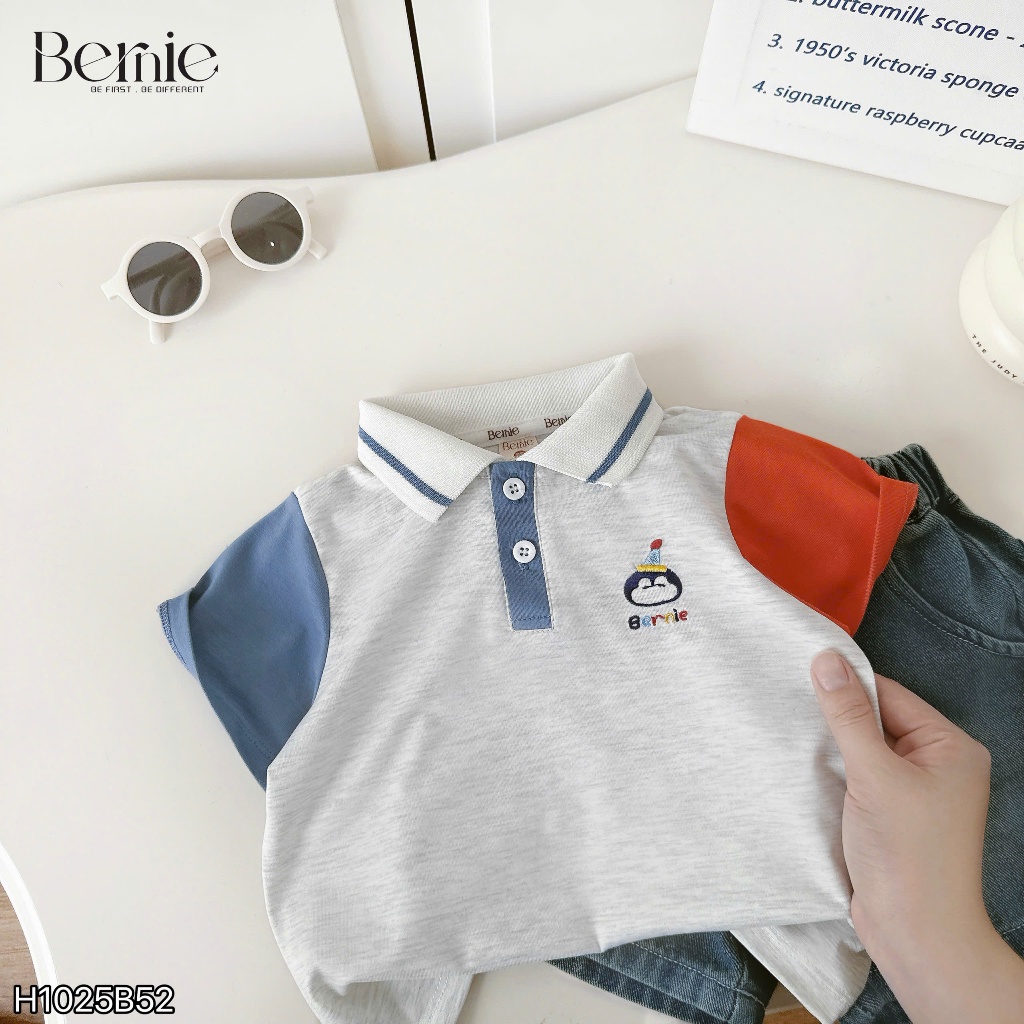 Bộ polo cổ đức phối quần bò cá tính bé trai, bộ polo happy brithday bé trai cá tính size cho bé 10 đến 27kg