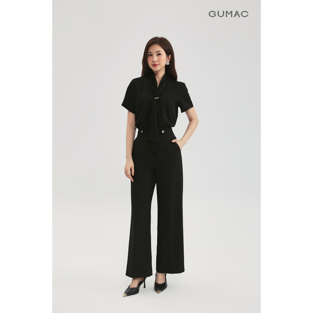 Quần Tây Nữ GUMAC Form Ống Thẳng 28cm Tôn Dáng Lưng Cao Phối Nút Kim Loại Thanh Lịch QG03020