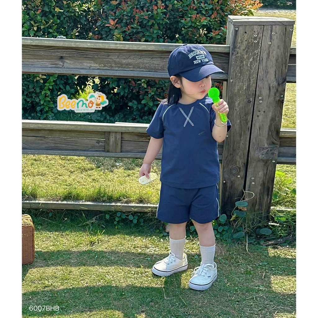 Set cộc tay phối chỉ nổi Beemo chất liệu cotton co giãn 4c cho bé trai 9-21kg