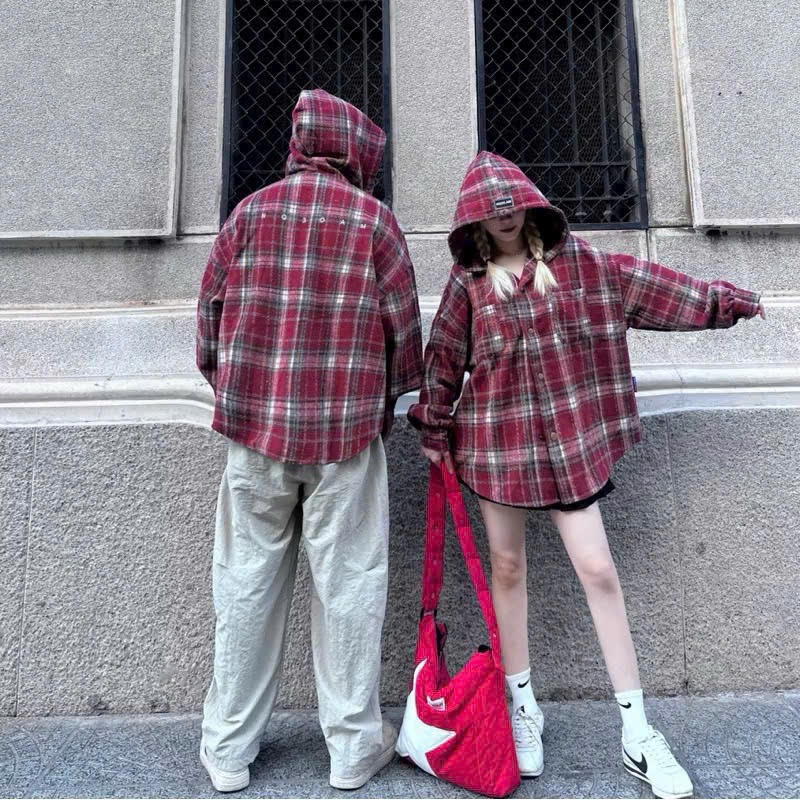 (Unisex ) Áó Khoác Chống Nắng, Sơ Mi Có Mũ Nam Nữ Kẻ Caro Dày Dặn Hàng Cao Cấp Mới Nhất 2026