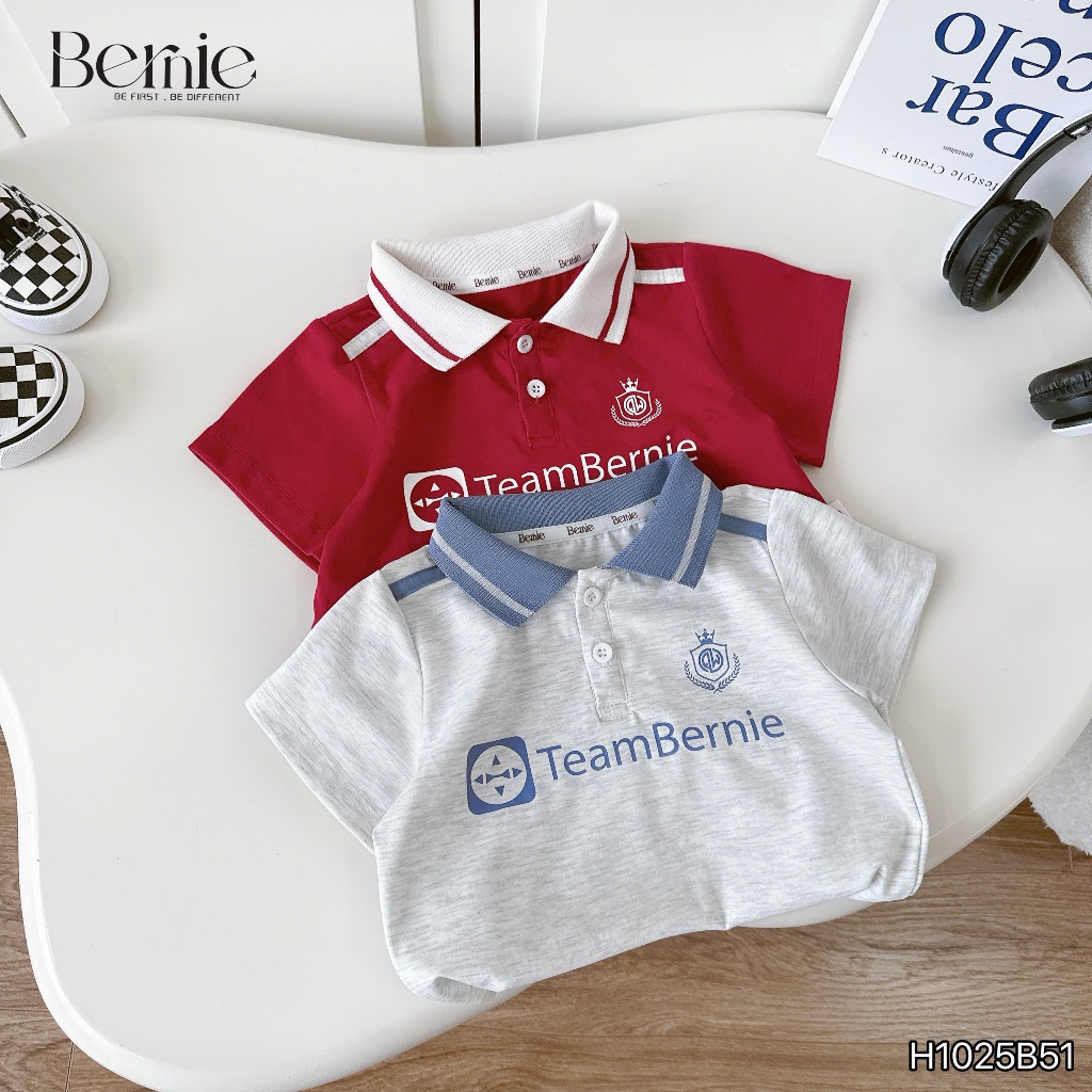 Bộ polo cotton cộc tay team bernie, bộ thun cổ dức phong cách thể thao cho bé trai