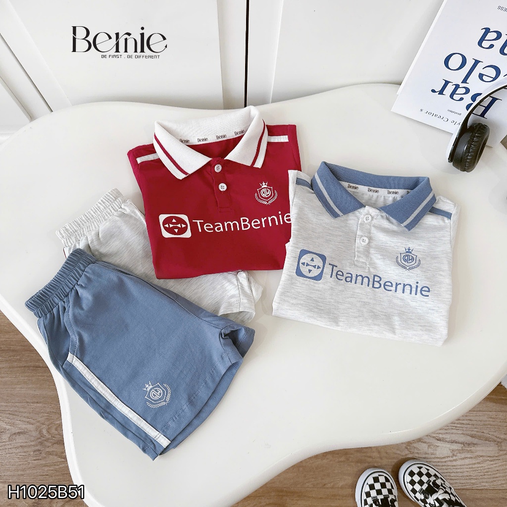 Bộ polo cotton cộc tay team bernie, bộ thun cổ dức phong cách thể thao cho bé trai