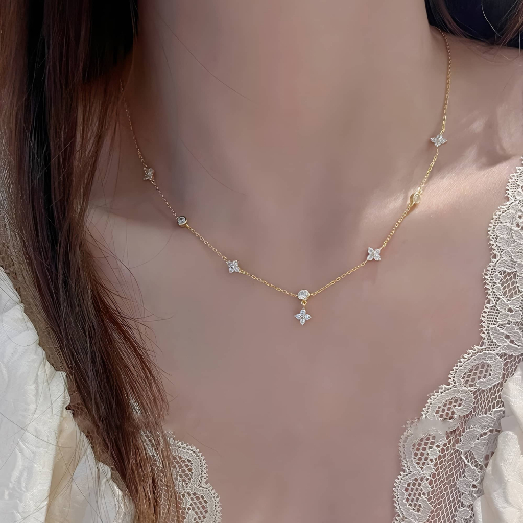 Dây Chuyền nữ cỏ 4 lá đính đá ChicEar Jewelry phong cách mới sang trọng nhẹ nhàng, quà tặng cao cấp cho người yêu