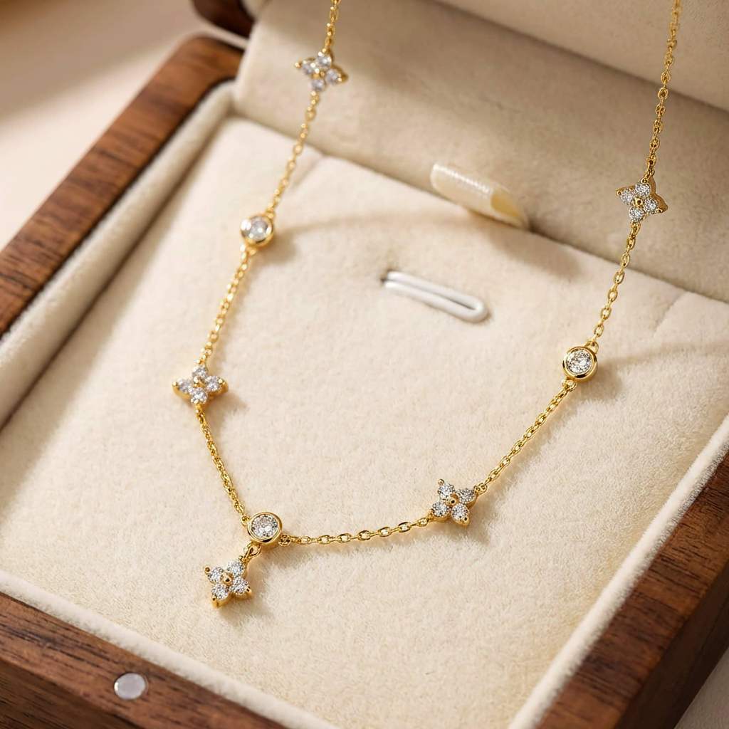 Dây Chuyền nữ cỏ 4 lá đính đá ChicEar Jewelry phong cách mới sang trọng nhẹ nhàng, quà tặng cao cấp cho người yêu