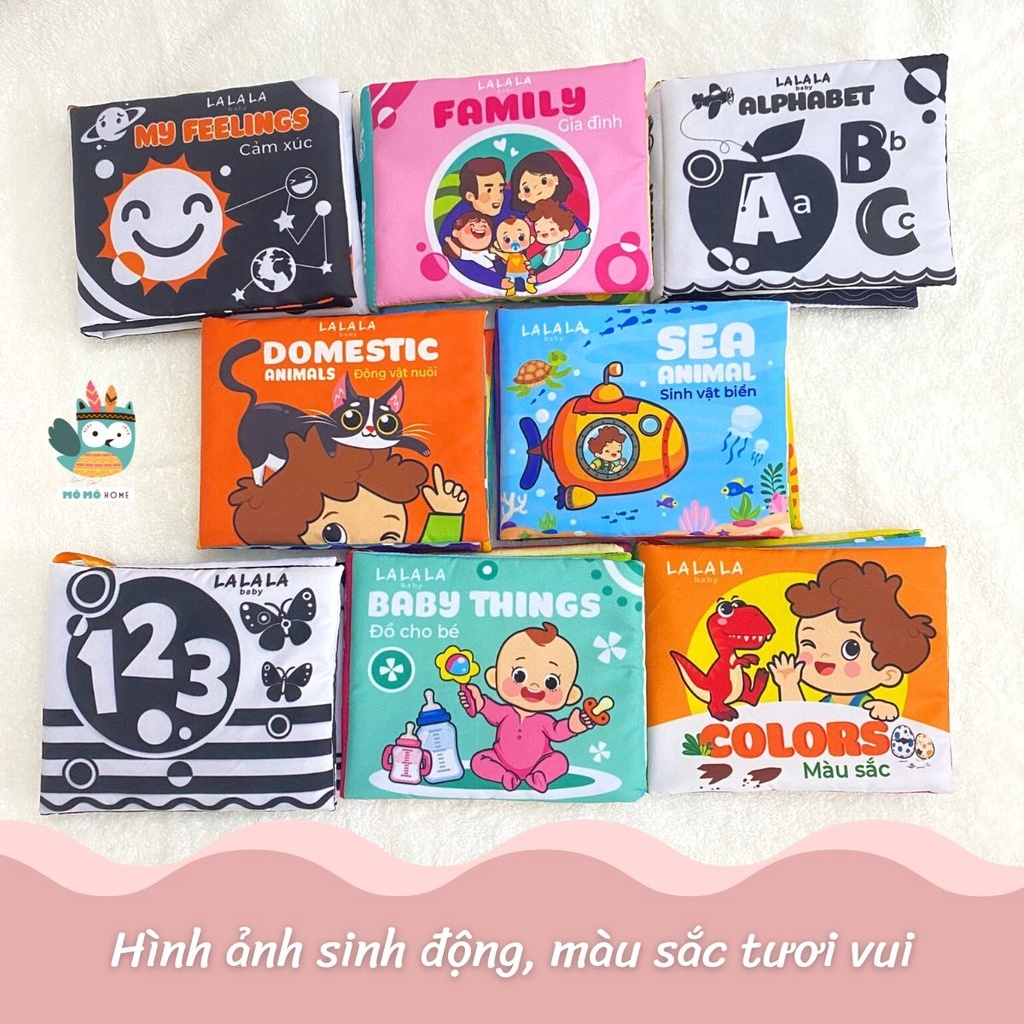 (Combo 8) Sách vải đồ chơi cho bé sơ sinh chất liệu an toàn 8 mặt sột soạt phát triển đa giác quan của Lalala baby