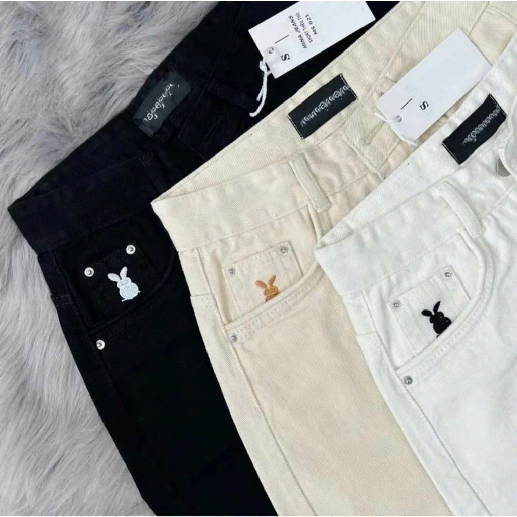 [Peinn] [PEINN] Quần short jean nữ CHAUZI thêu THỎ túi mặt trước sau vải jean mềm đẹp Women Pants QS818 Denim