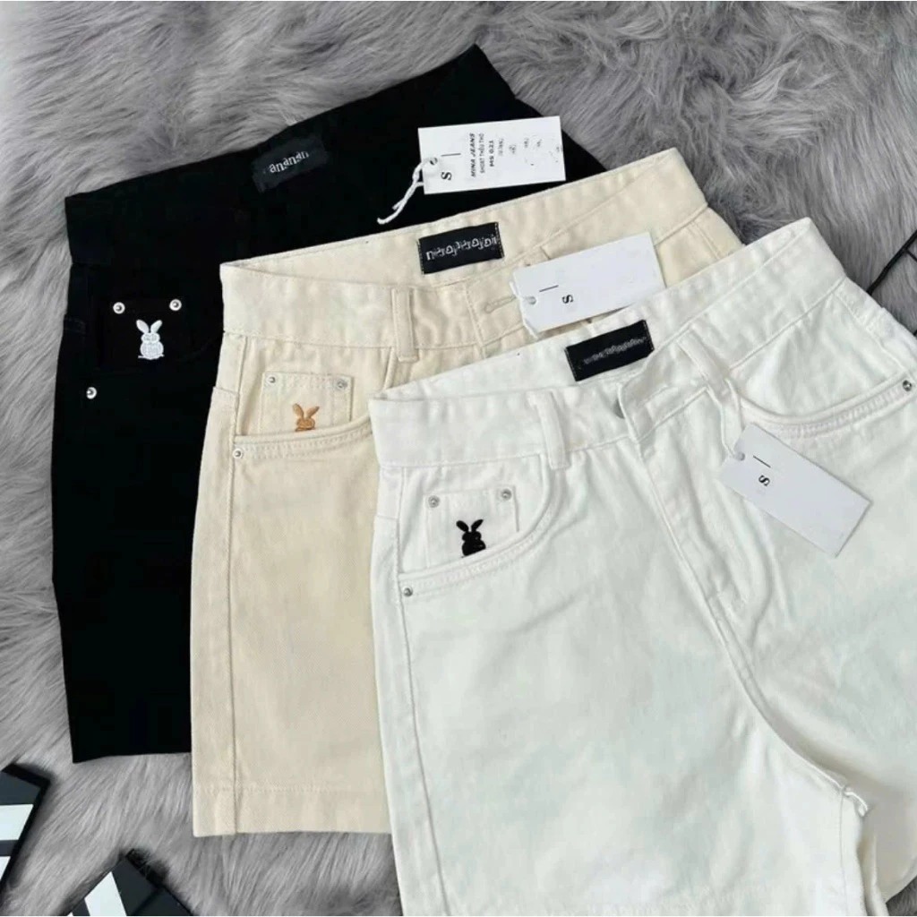 [Peinn] [PEINN] Quần short jean nữ CHAUZI thêu THỎ túi mặt trước sau vải jean mềm đẹp Women Pants QS818 Denim