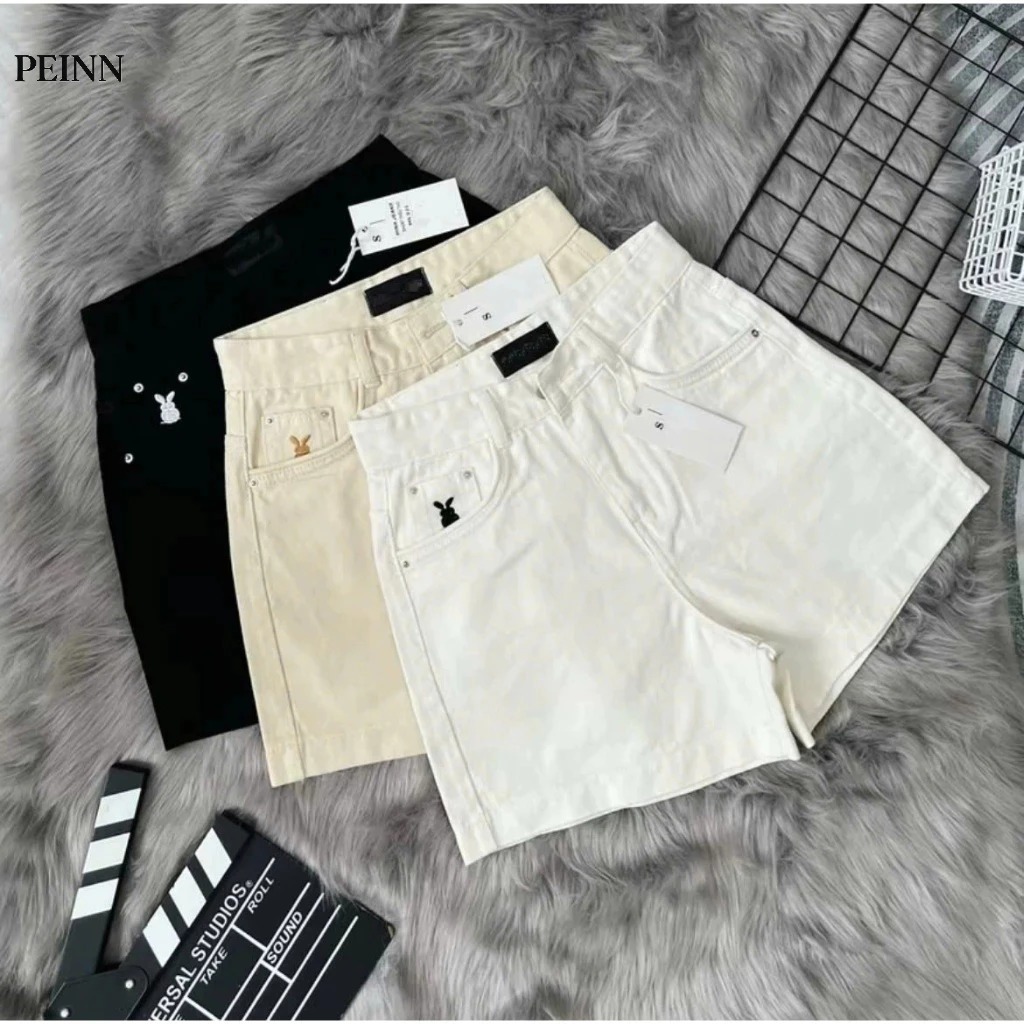 [Peinn] [PEINN] Quần short jean nữ CHAUZI thêu THỎ túi mặt trước sau vải jean mềm đẹp Women Pants QS818 Denim