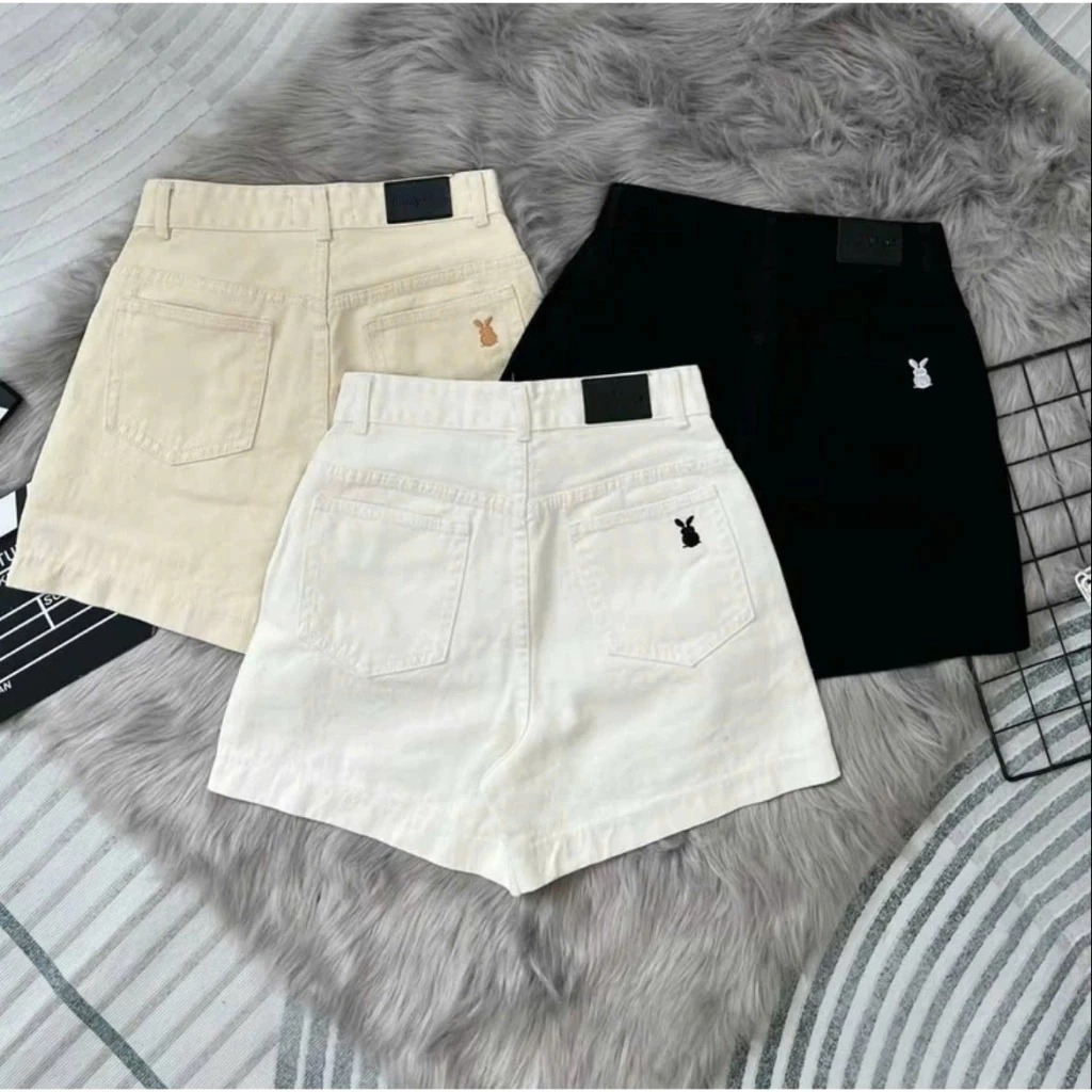 [Peinn] [PEINN] Quần short jean nữ CHAUZI thêu THỎ túi mặt trước sau vải jean mềm đẹp Women Pants QS818 Denim