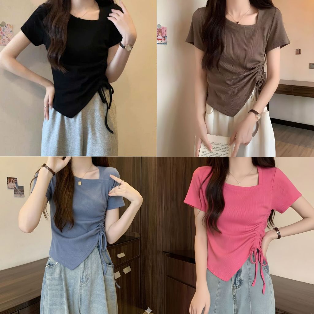 Áo Kiểu Nữ Cổ Lệch Rút Dây – Áo Nữ Thời Trang Bigsize Freesize | BS005- Em Xinh Bigsize