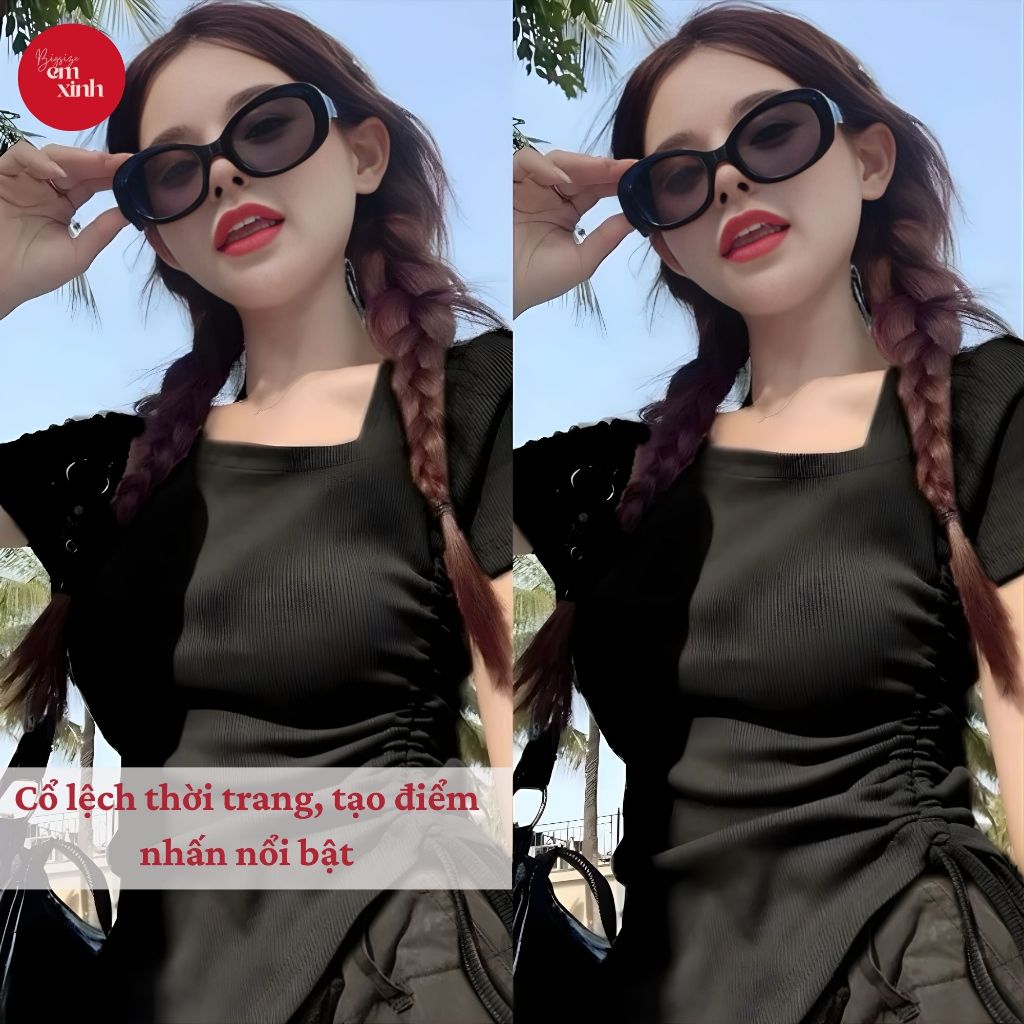 Áo Kiểu Nữ Cổ Lệch Rút Dây – Áo Nữ Thời Trang Bigsize Freesize | BS005- Em Xinh Bigsize