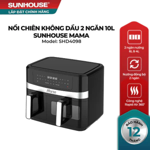 Nồi chiên không dầu 2 ngăn 10L SUNHOUSE MAMA SHD4098