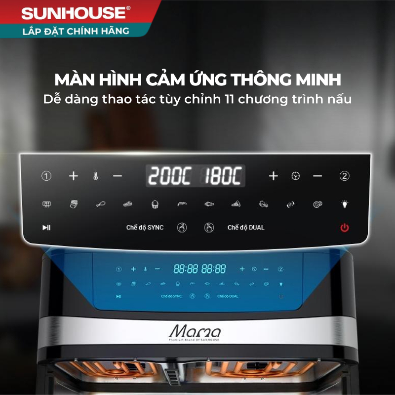 Nồi chiên không dầu 2 ngăn 10L SUNHOUSE MAMA SHD4098