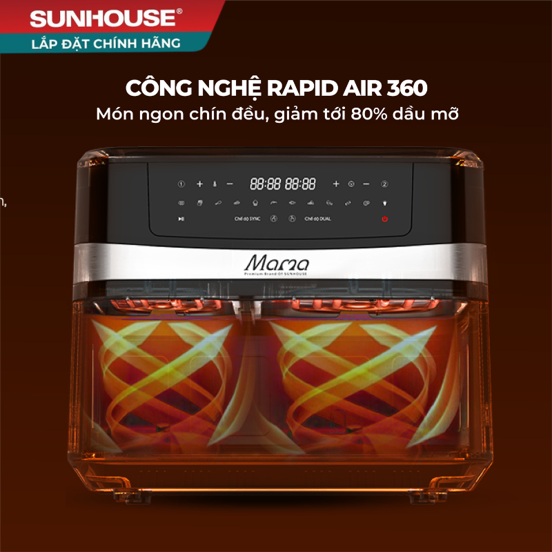 Nồi chiên không dầu 2 ngăn 10L SUNHOUSE MAMA SHD4098