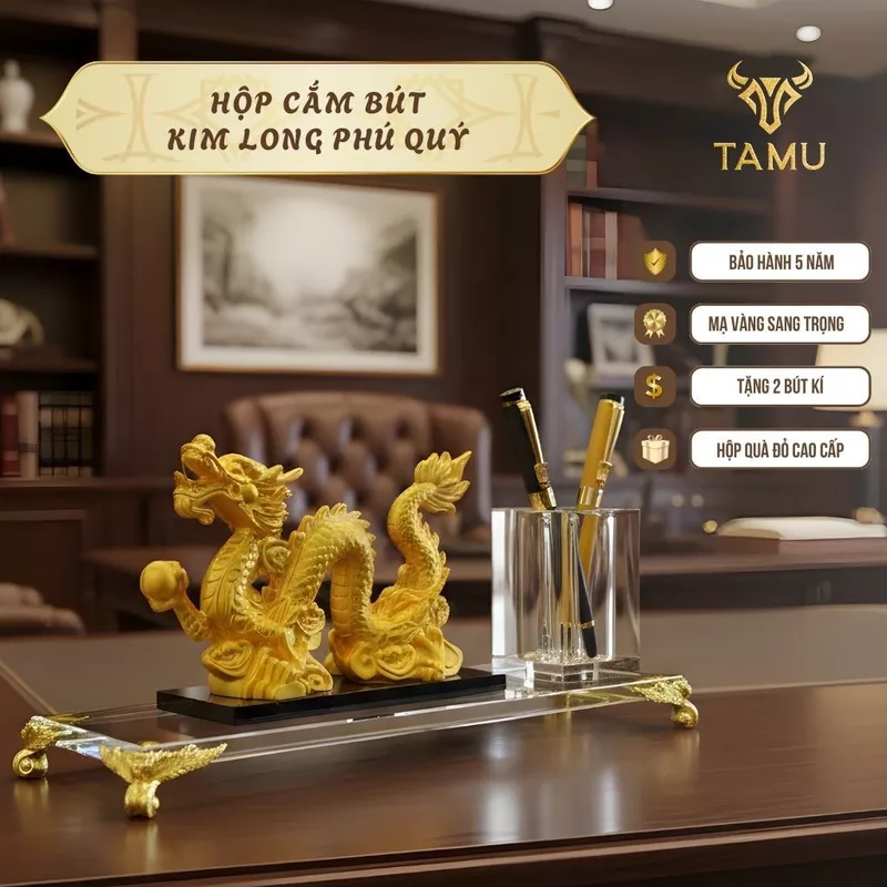 Hộp Đựng Bút Pha Lê TAMU Kim Long Phú Quý, Chất Liệu Đồng Mạ Vàng Và Pha Lê K9 Cao Cấp, Quà Lưu Niệm — ảnh 1