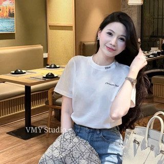 VMY Studio - Áo phông trơn thêu chữ basic trẻ trung, áp thun cổ tròn tay ngắn thêu chữ cá tính nữ