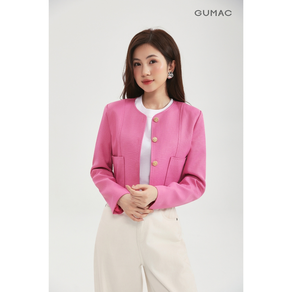 Áo Khoác Nữ GUMAC Dáng Lửng Tay Dài Đính Nút Kiểu Sang Trọng Hiện Đại LOWF1110