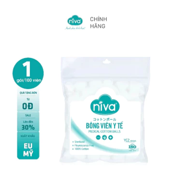 Set 5 Gói 100 Bông Gòn Viên Tròn Y Tế NIVA YC2 Đường Kính 16mm Nhét Tai Cho Phụ Nữ Sau Sinh