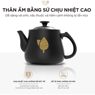 Ấm sắc thuốc 4L Bear HTM-4H40X, Công suất 500W, Gốm sứ Giữ Ấm Tiết Kiệm Thời Gian, BH 18 Tháng