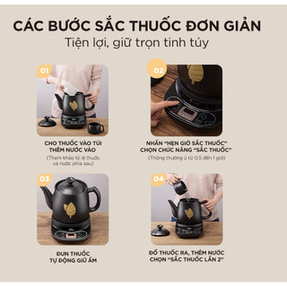 Ấm sắc thuốc 4L Bear HTM-4H40X, Công suất 500W, Gốm sứ Giữ Ấm Tiết Kiệm Thời Gian, BH 18 Tháng