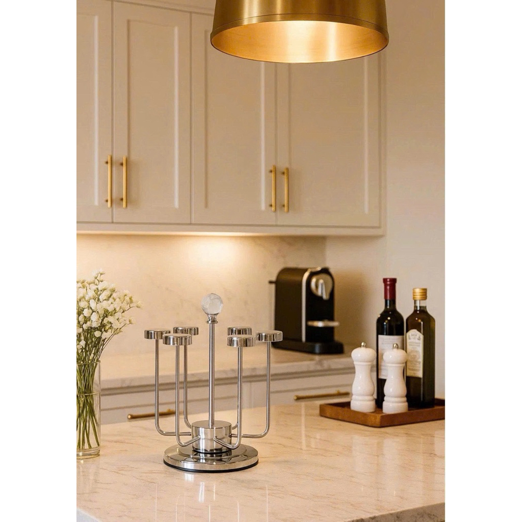 Giá Úp Cốc Xoay 360° Inox Cao Cấp 6 Nhánh – Kệ Úp Ly Chống Gỉ Cho Bàn Bếp Hiện Đại