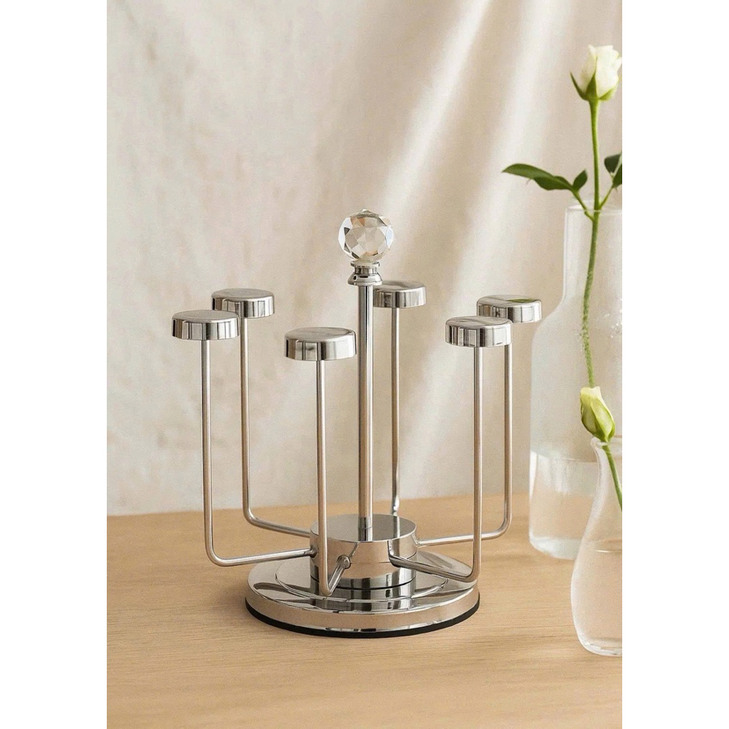 Giá Úp Cốc Xoay 360° Inox Cao Cấp 6 Nhánh – Kệ Úp Ly Chống Gỉ Cho Bàn Bếp Hiện Đại