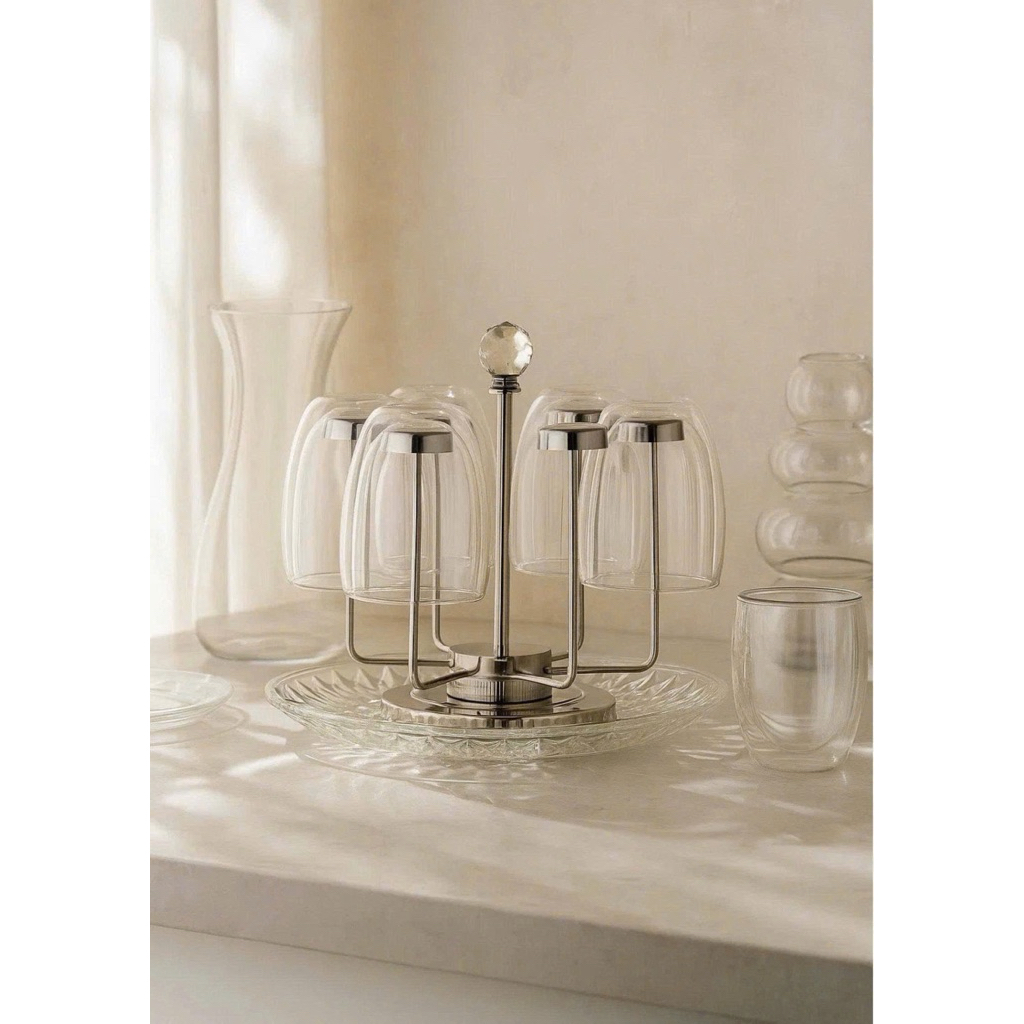 Giá Úp Cốc Xoay 360° Inox Cao Cấp 6 Nhánh – Kệ Úp Ly Chống Gỉ Cho Bàn Bếp Hiện Đại