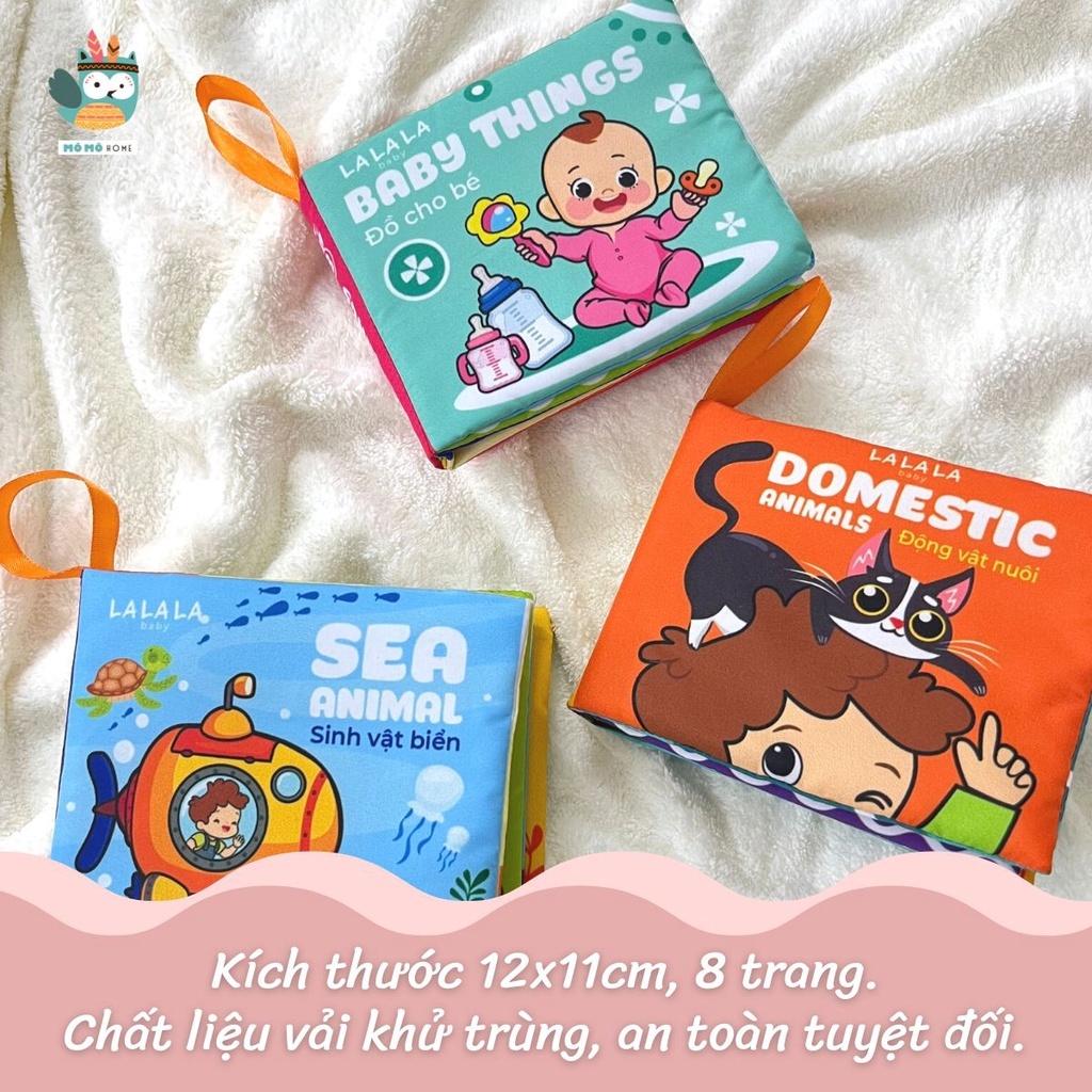 (Combo 8) Sách vải đồ chơi cho bé sơ sinh chất liệu an toàn 8 mặt sột soạt phát triển đa giác quan của Lalala baby
