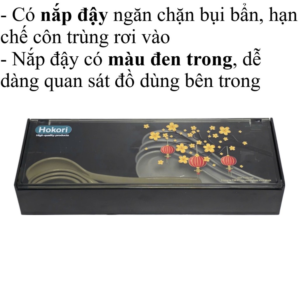 Hộp đựng muỗng đũa HOKORI nhựa VIỆT NHẬT cao cấp - Có nắp đậy trong suốt, để bàn - 6792 bé