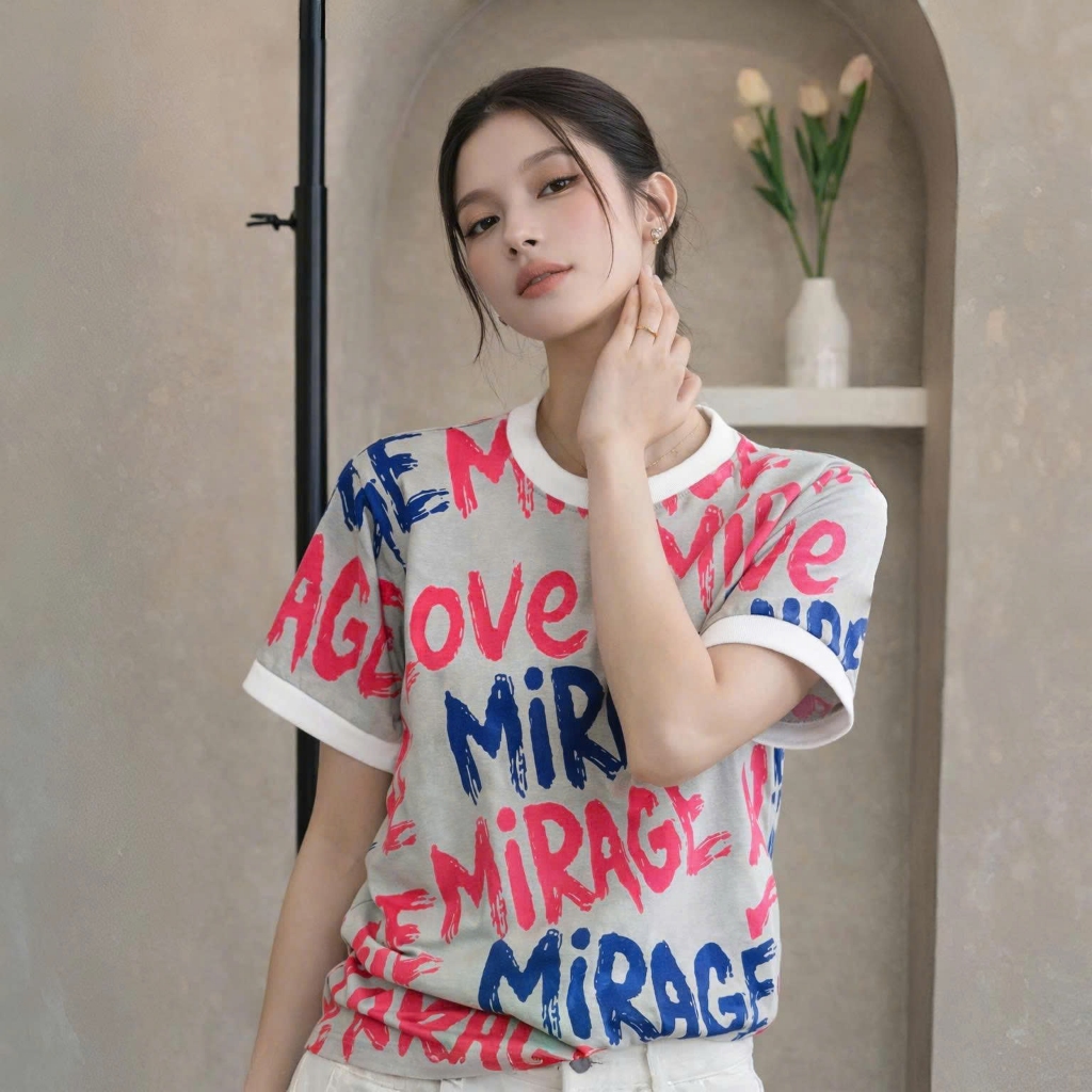 Áo Thun Họa Tiết Full Chữ Rực Rỡ, Chất Cotton Thoáng Mát, Có Kèm Hình Thật.