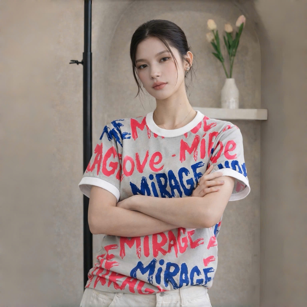 Áo Thun Họa Tiết Full Chữ Rực Rỡ, Chất Cotton Thoáng Mát, Có Kèm Hình Thật.