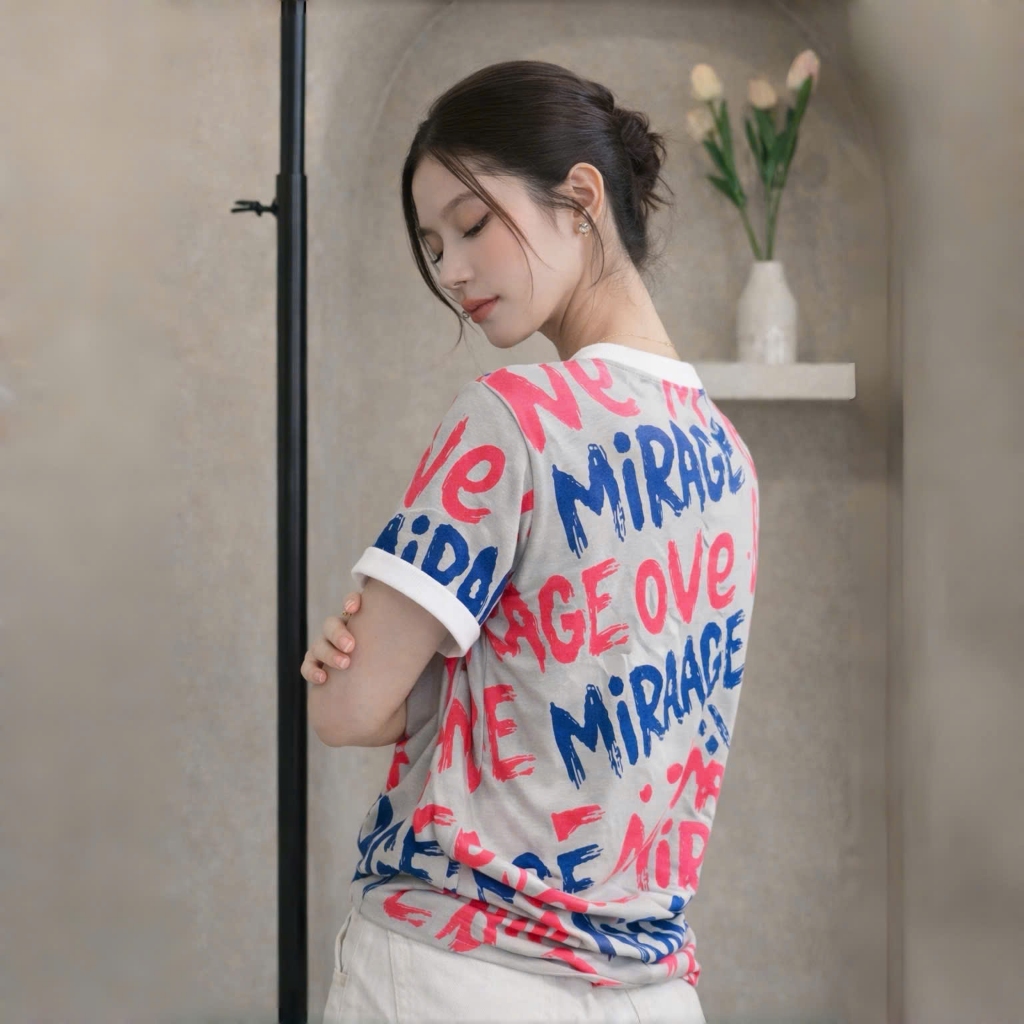 Áo Thun Họa Tiết Full Chữ Rực Rỡ, Chất Cotton Thoáng Mát, Có Kèm Hình Thật.