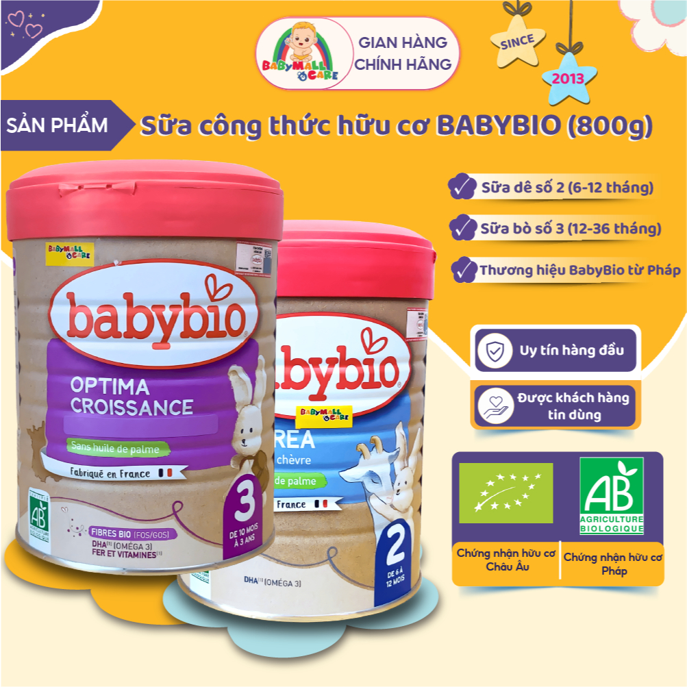 Sữa Hữu Cơ Babybio Optima 800g Số 2–3 Hỗ Trợ Tiêu Hóa & Dinh Dưỡng (6–36 Tháng) | Babymall & Care