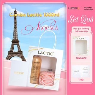 Combo Lacitic Ngọc ngà 1000ml Túi giấy, Sữa Tắm Hương Nước Hoa Pháp Lacitic 1000ml và Bông Tắm