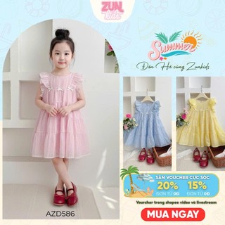 AZD586 Đầm Công Chúa Tơ Chấm Bi - Dáng Tiểu Thư Xòe To, Vải Tơ Mềm Nhẹ
