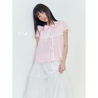 𝐏𝐞𝐭𝐚𝐥 𝐌𝐢𝐬𝐭 𝐒𝐞𝐭 - Set áo sơ mi nữ cổ sen phối áo lưới nhien.official NSB00001
