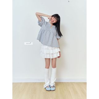 𝐒𝐚𝐲𝐮𝐫𝐢 𝐓𝐨𝐩  - Áo babydoll, áo kiểu nữ cổ tròn viên ren thiết kế giọt nước tay phồng nhien.official NAS00020