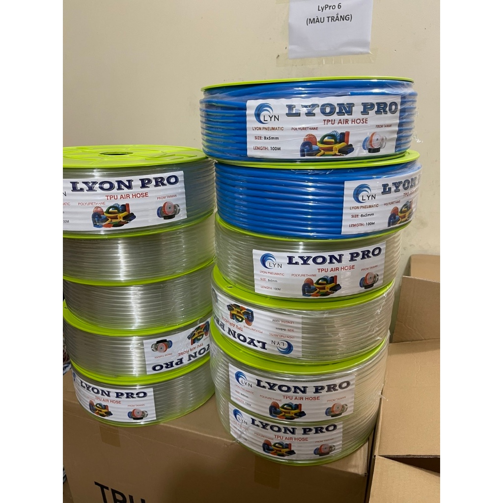 [Cuộn 100M] Dây Hơi 8mm PU Đài Loan Lyon Pro 8x5x100m | 2 Màu Xanh/Trắng