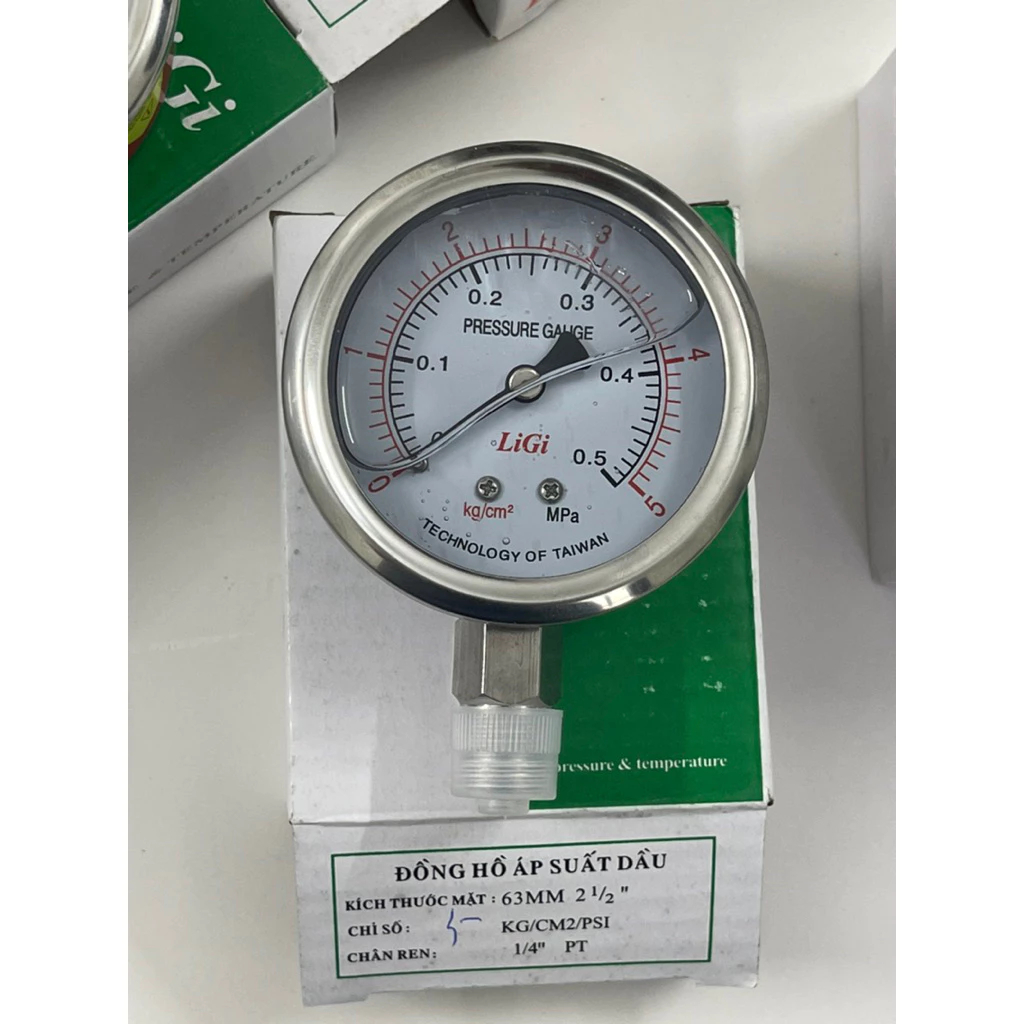 ẢNH THẬT HÀNG XỊN | Đồng hồ đo áp suất hơi, khí nén mặt 63mm chân ren 13 (có Dầu chống rung)
