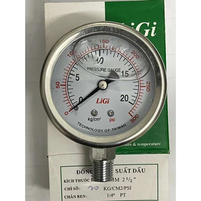 ẢNH THẬT HÀNG XỊN | Đồng hồ đo áp suất hơi, khí nén mặt 63mm chân ren 13 (có Dầu chống rung)
