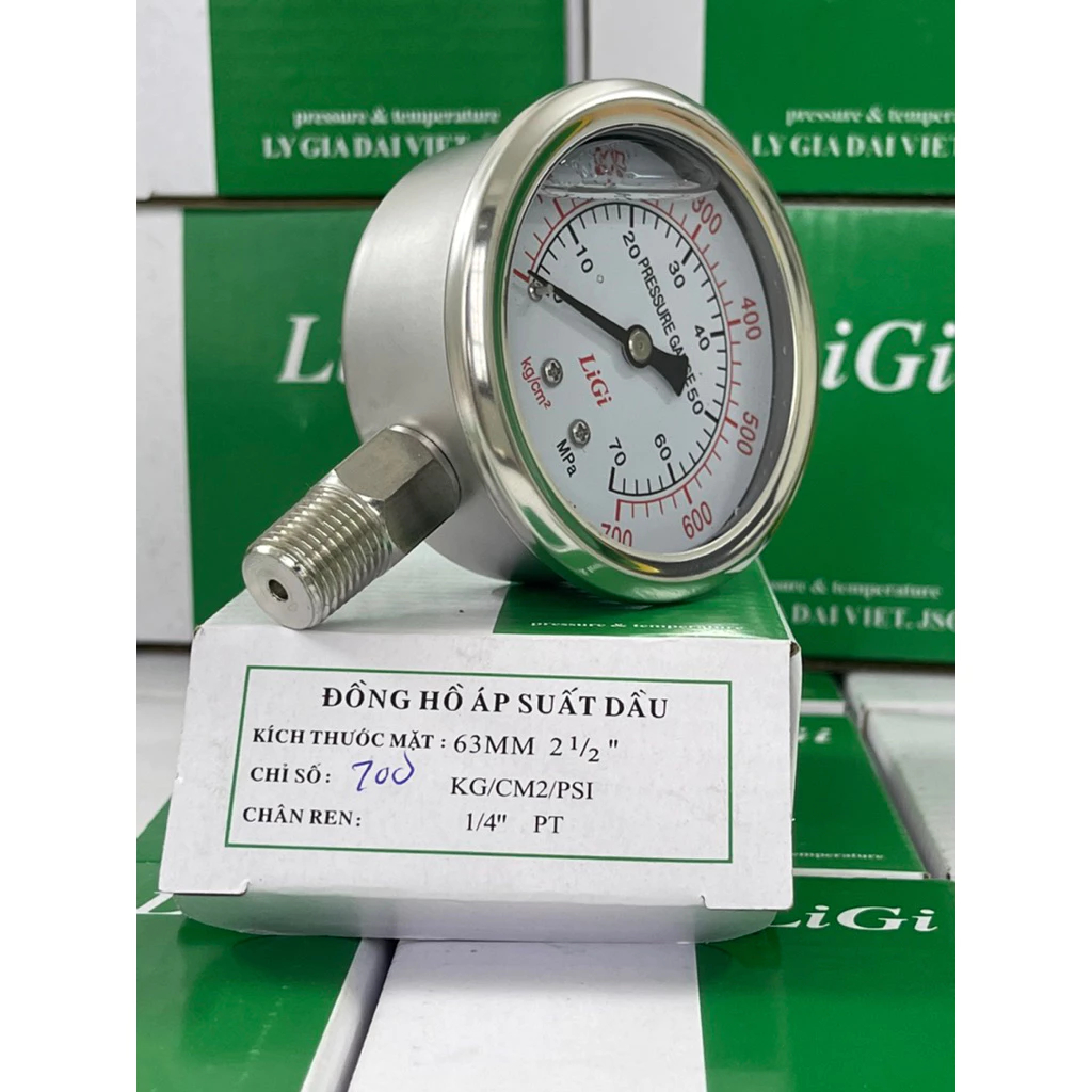 ẢNH THẬT HÀNG XỊN | Đồng hồ đo áp suất hơi, khí nén mặt 63mm chân ren 13 (có Dầu chống rung)
