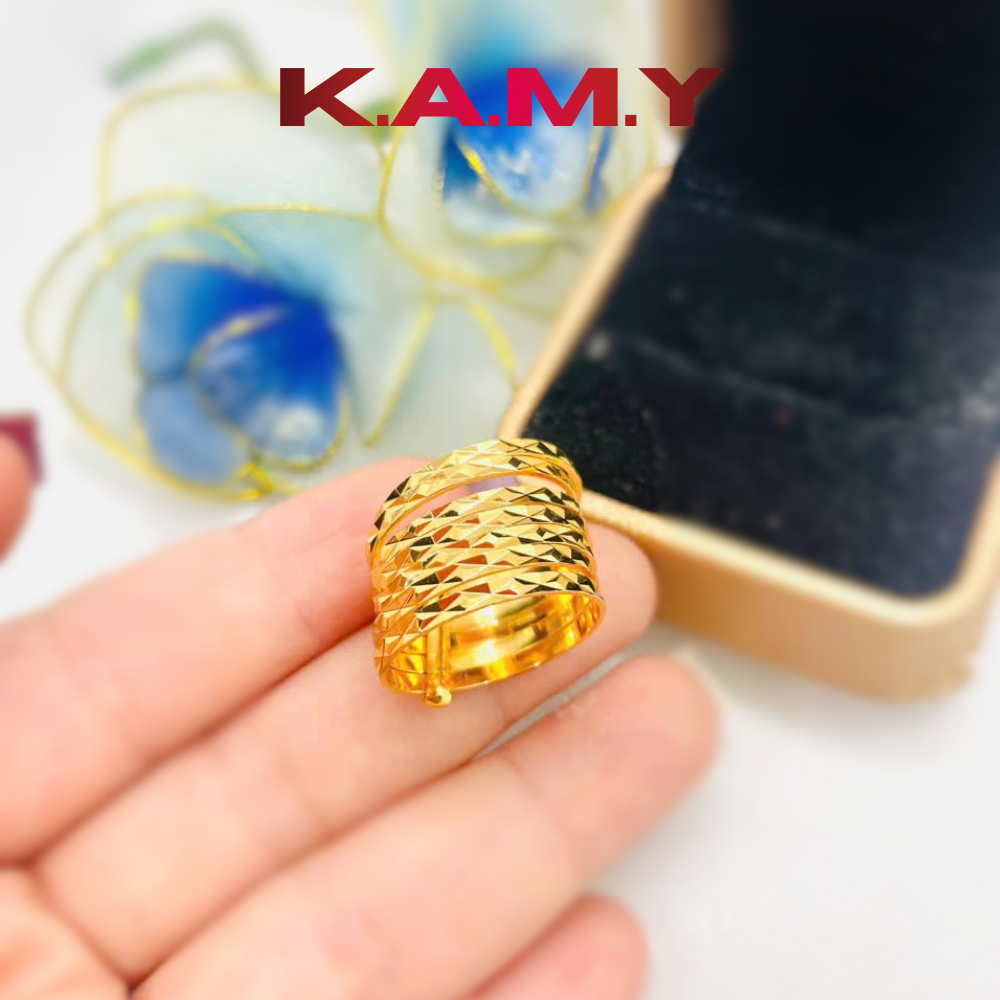 Nhẫn Ximen Nữ Bản Lớn Chạm kiểu – Ánh Vàng Sang Trọng, Bền Màu Cao Cấp