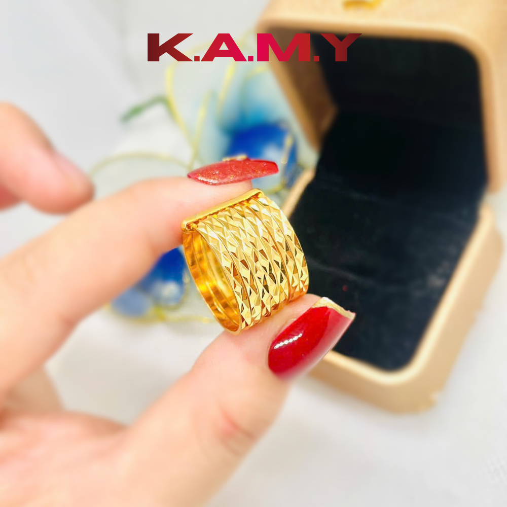 Nhẫn Ximen Nữ Bản Lớn Chạm kiểu – Ánh Vàng Sang Trọng, Bền Màu Cao Cấp