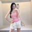 Áo lệch vai len CN kẻ hồng