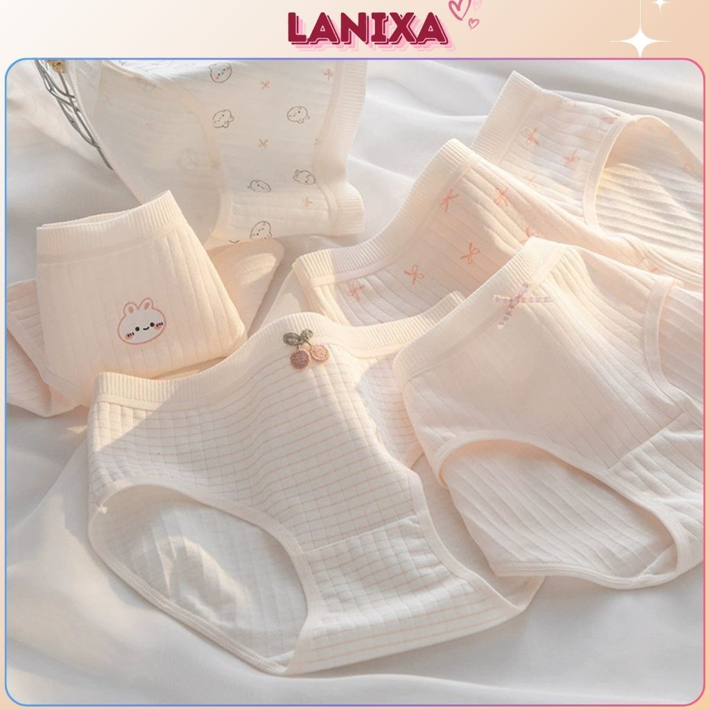 Quần lót nữ cotton gân tăm thấm hút co giãn cạp vừa tôn dáng kiểu dáng xinh xắn đáng yếu LANIXA L566