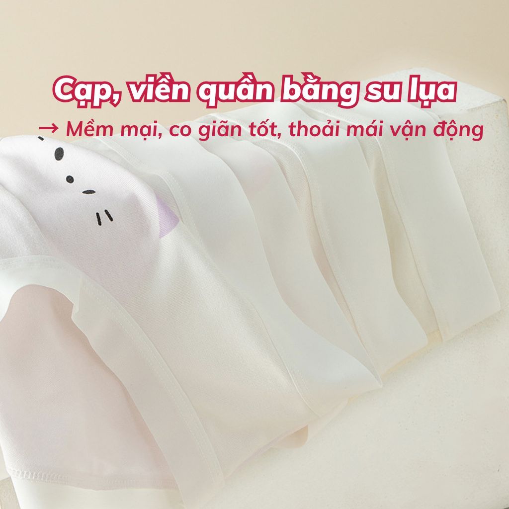 Quần lót nữ cotton kháng khuẩn thấm hút mồ hôi viền lụa xinh xắn họa tiết mèo đáng yêu LANIXA L1164