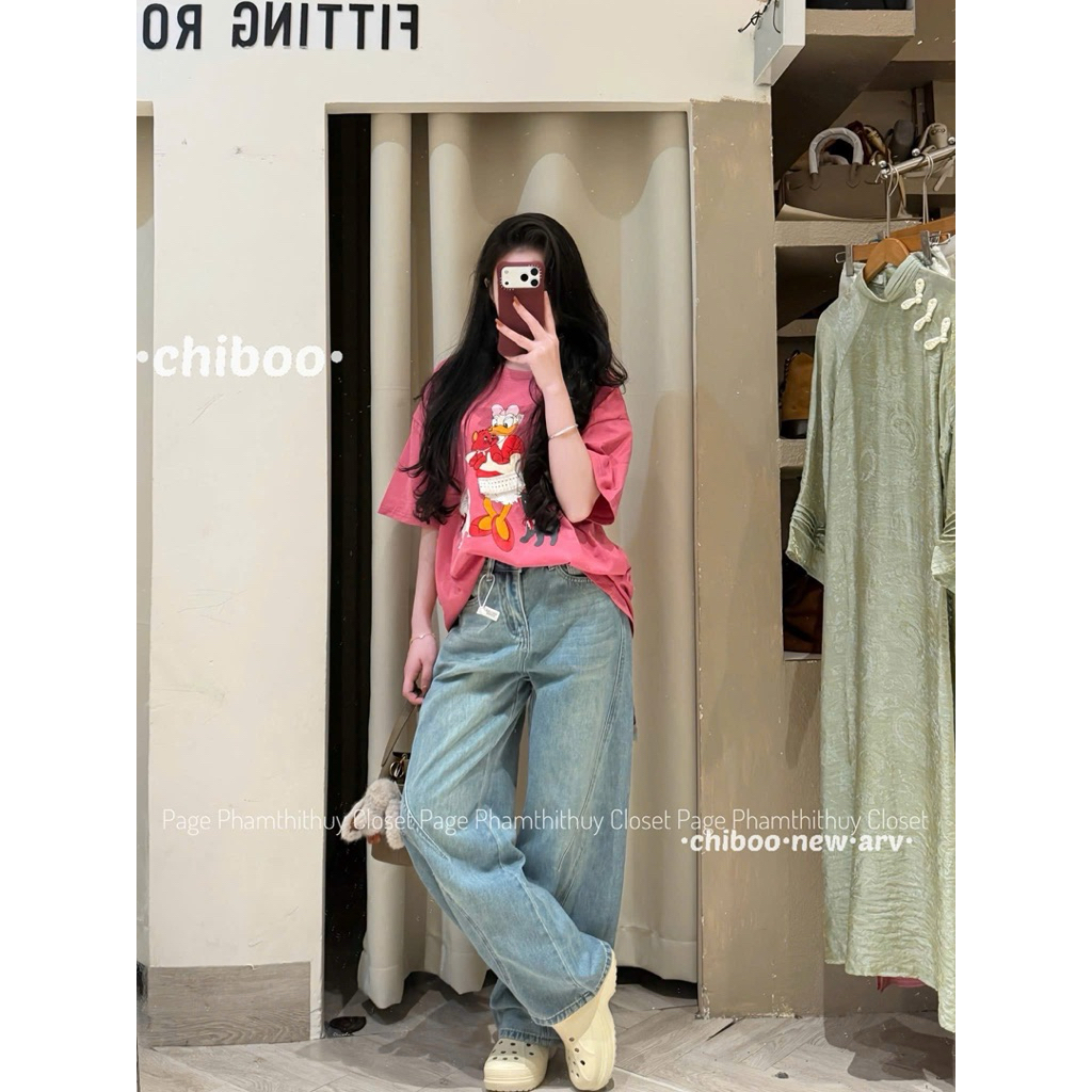[𝐒𝐮𝐙𝐲] Thun Dáng Rộng Dấu Quần In Hình QCCC (1m58 Trở Lên)