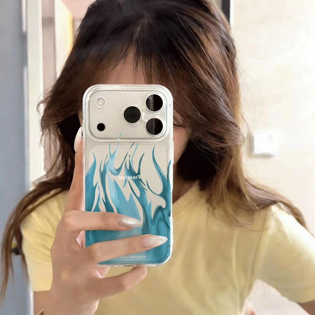 Hình nghệ thuật màu xanh dương phù hợp với 16 vỏ điện thoại iPhone 17 Air, vỏ không gian 14/13/11 Pro