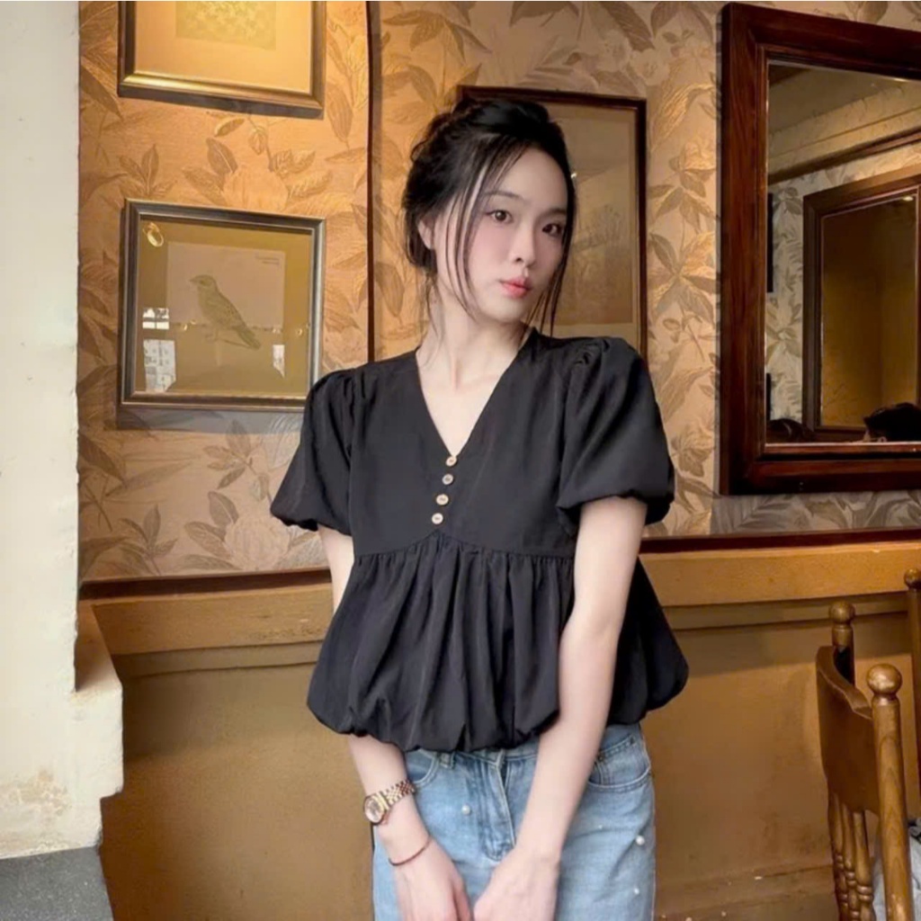 Áo kiểu hottrend Nữ cổ V áo bí trẻ trung TL.Online Shop -A192